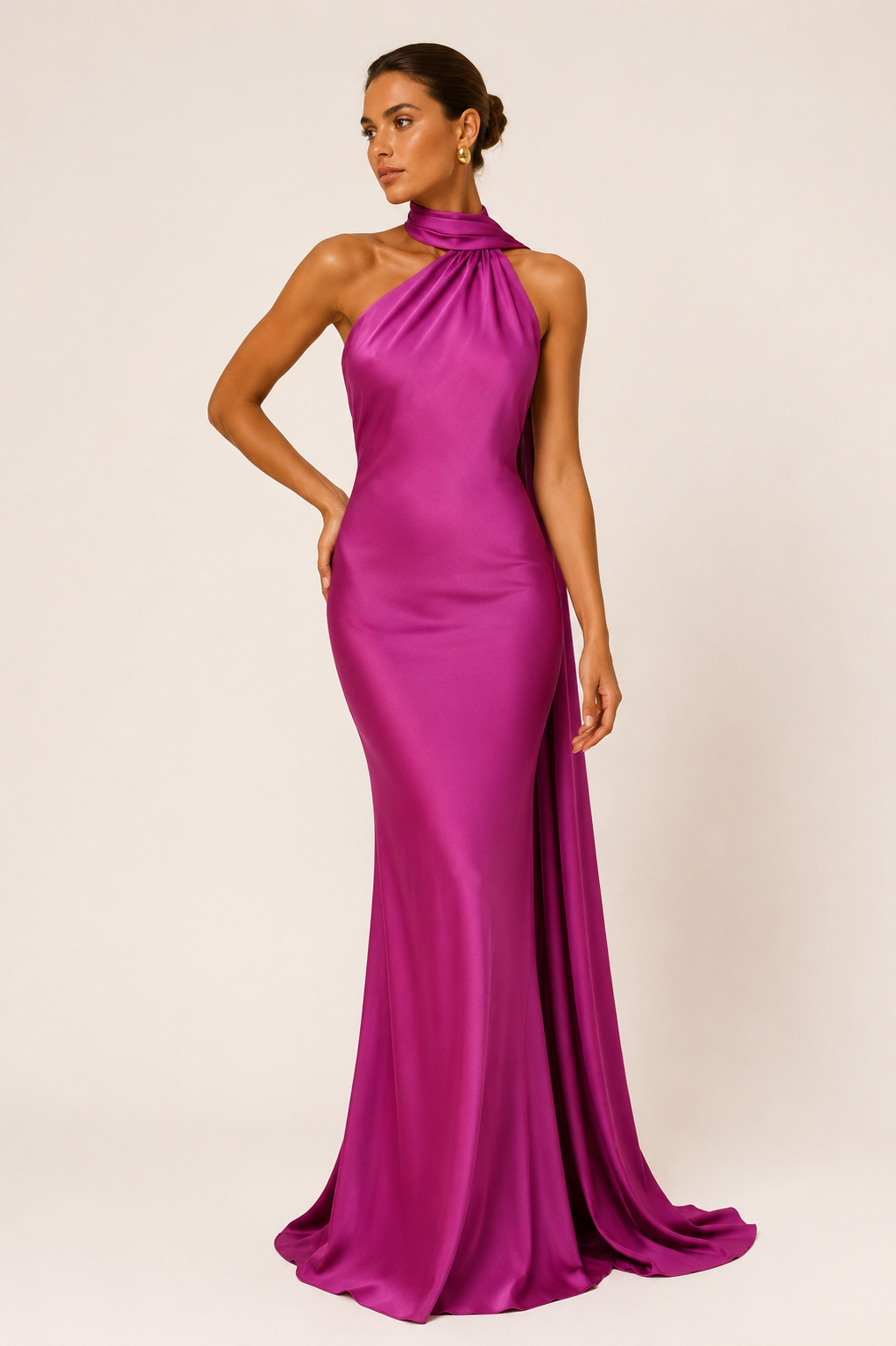 Vestido largo mujer cuello halter capa integrada ajustado gala noche - Kerstin
