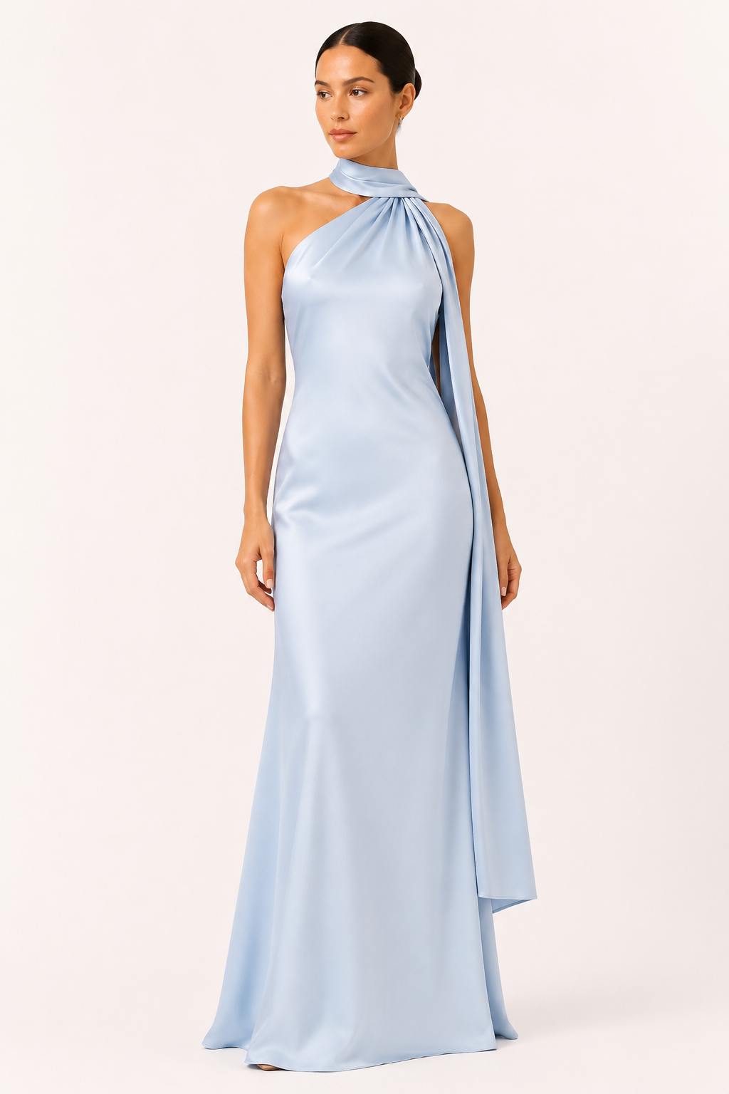 Vestido largo mujer cuello halter capa integrada ajustado gala noche - Kerstin