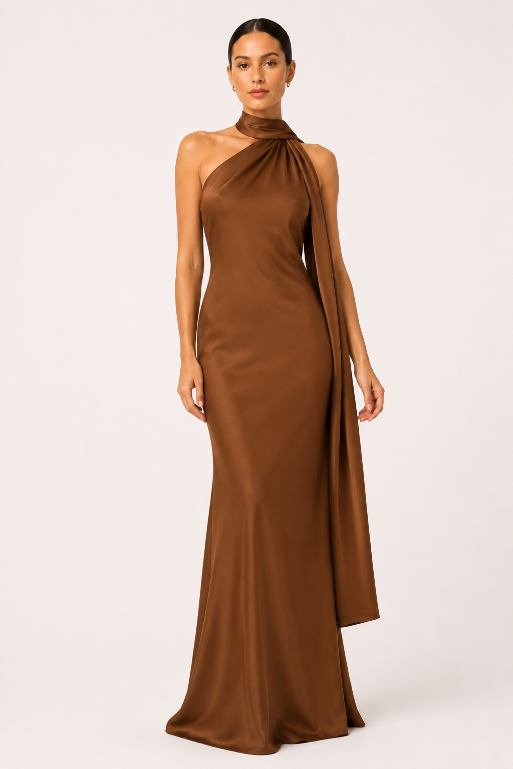 Vestido largo mujer cuello halter capa integrada ajustado gala noche - Kerstin