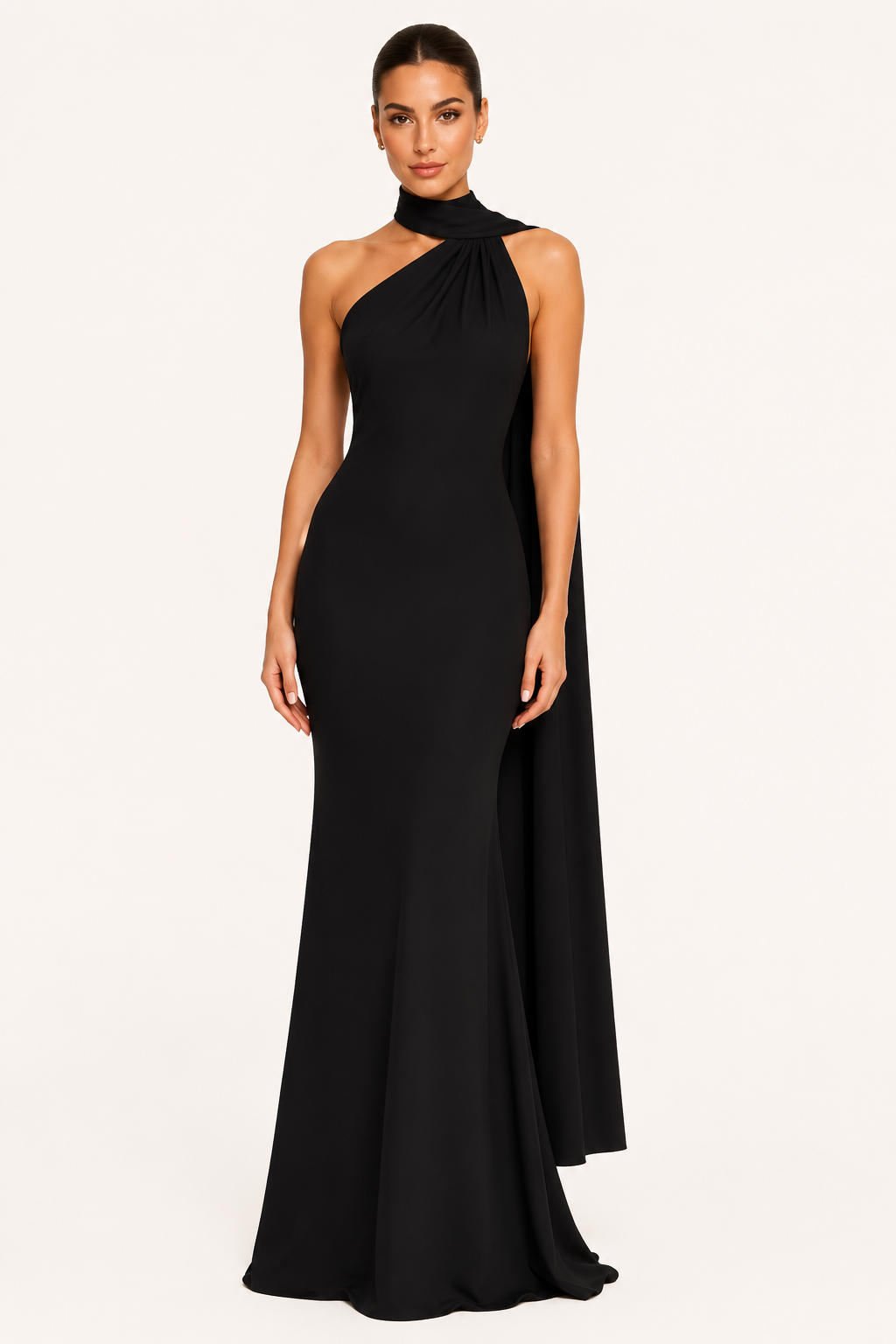 Vestido largo mujer cuello halter capa integrada ajustado gala noche - Kerstin