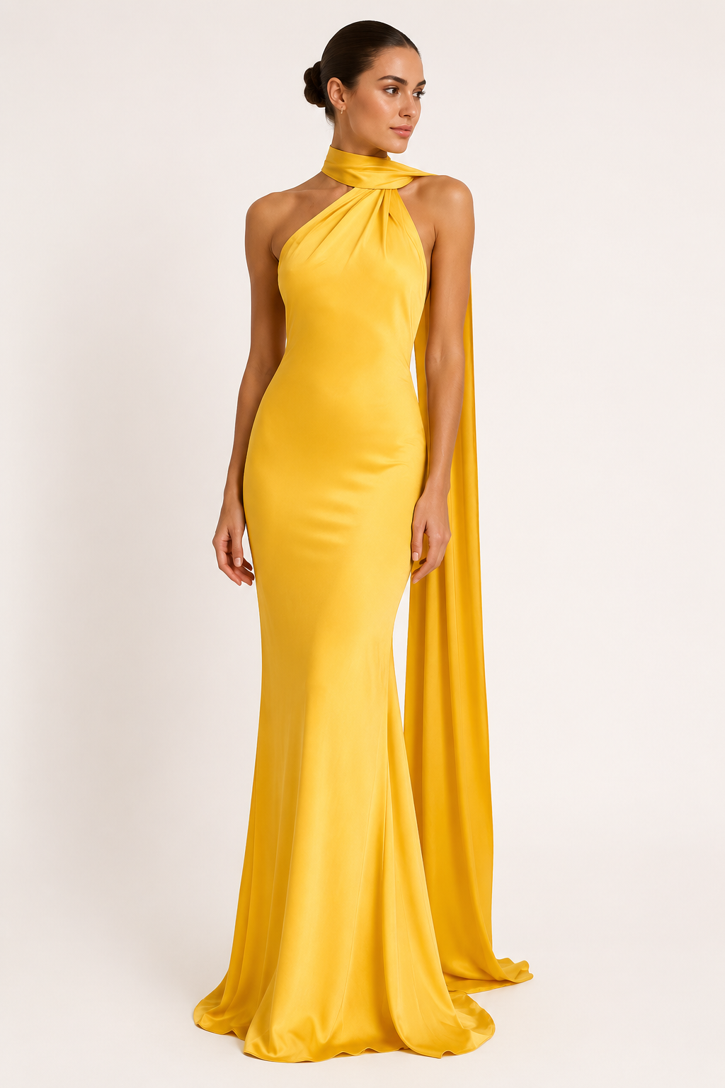 Vestido largo mujer cuello halter capa integrada ajustado gala noche - Kerstin