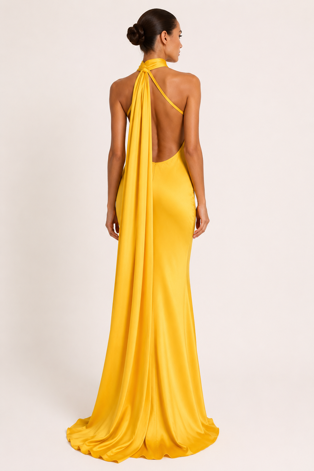 Vestido largo mujer cuello halter capa integrada ajustado gala noche - Kerstin