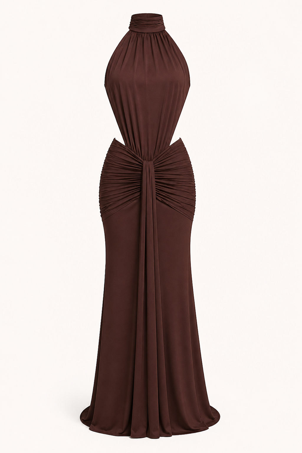 Vestido largo mujer halter ajustado fruncido elegante gala evento - Klara