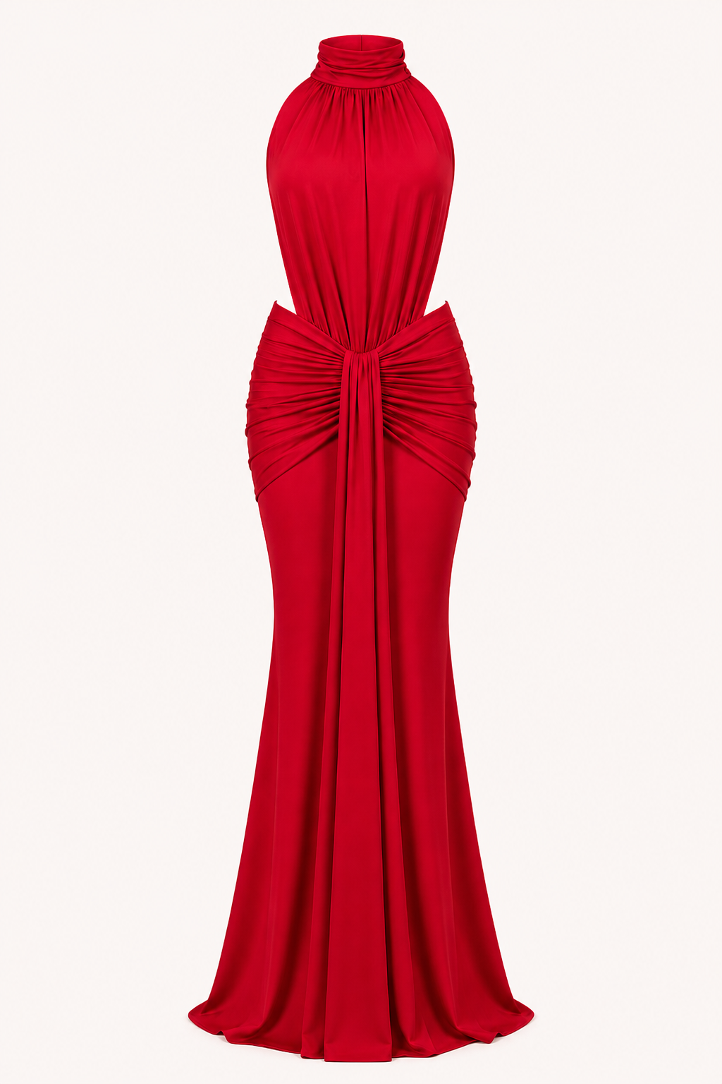 Vestido largo mujer halter ajustado fruncido elegante gala evento - Klara