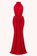Vestido largo mujer halter ajustado fruncido elegante gala evento - Klara
