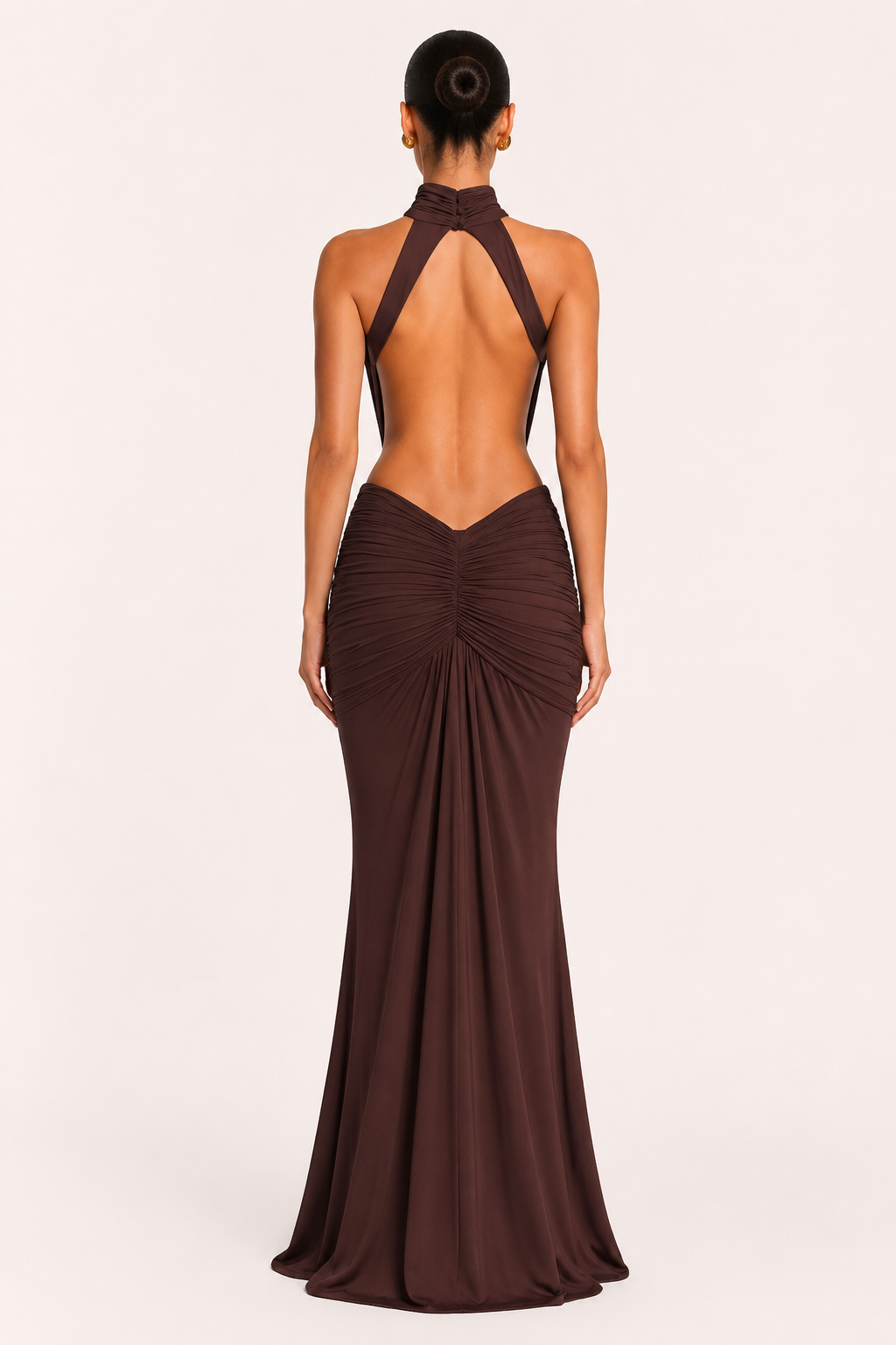 Vestido largo mujer halter ajustado fruncido elegante gala evento - Klara
