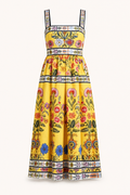 Vestido midi mujer floral escote cuadrado tirantes anchos cintura alta - Nele