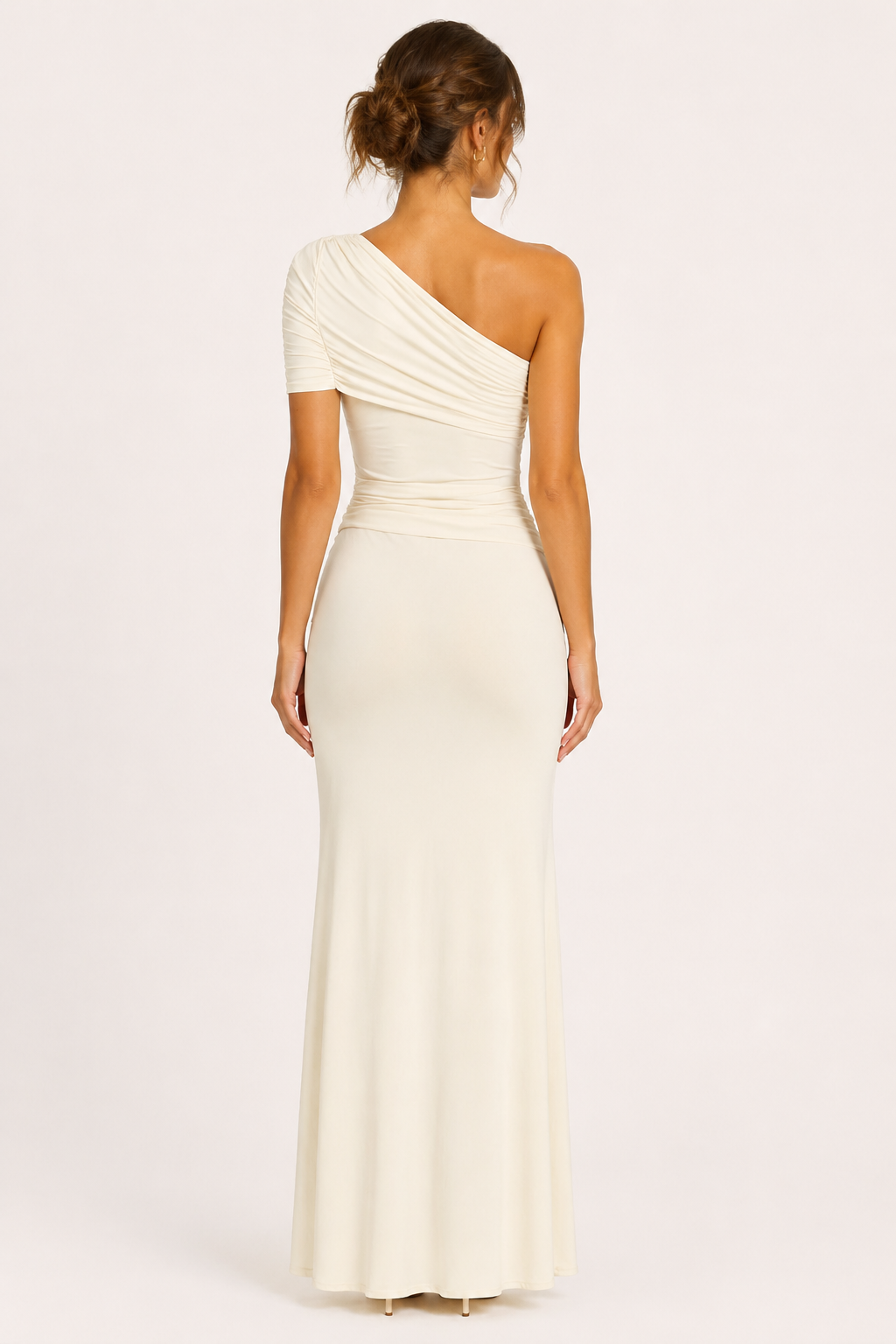 Vestido largo mujer un hombro manga corta drapeado lateral ajustado - Maike