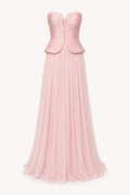 Vestido largo mujer strapless plisado abertura pecho falda amplia - Enice