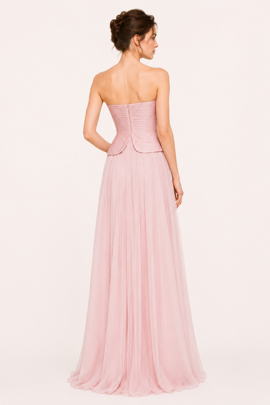 Vestido largo mujer strapless plisado abertura pecho falda amplia - Enice