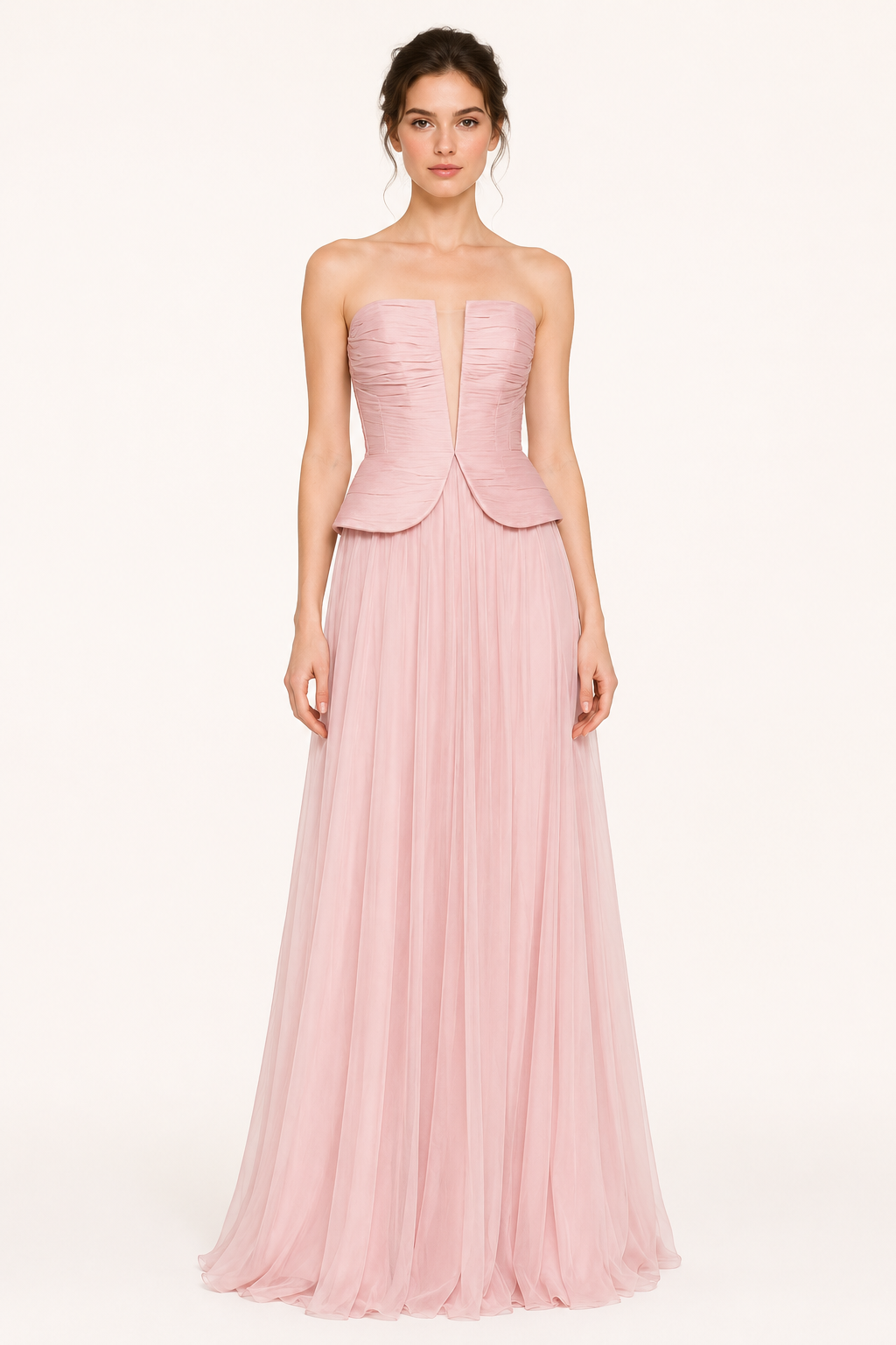 Vestido largo mujer strapless plisado abertura pecho falda amplia - Enice