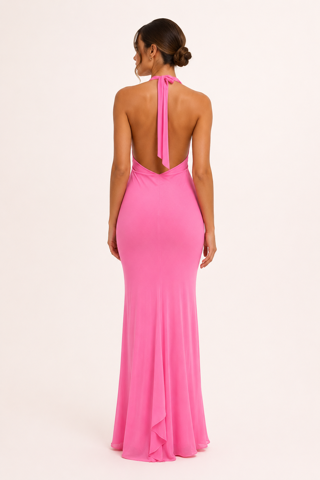 Vestido largo mujer halter lazo escote V cintura marcada abertura frontal - Romy