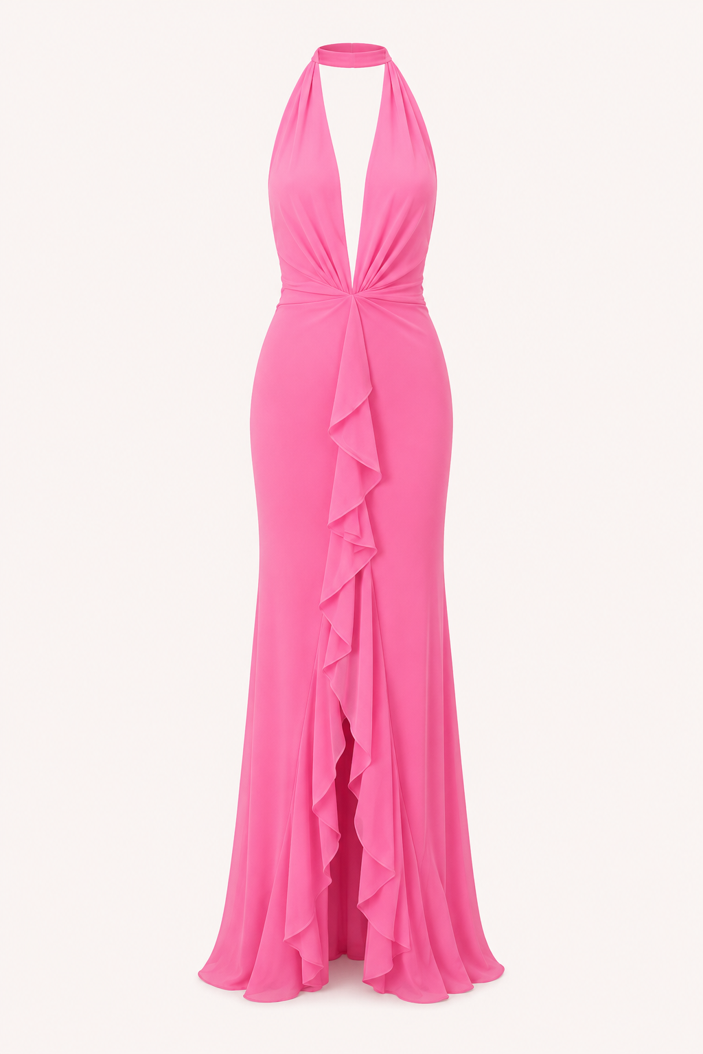 Vestido largo mujer halter lazo escote V cintura marcada abertura frontal - Romy