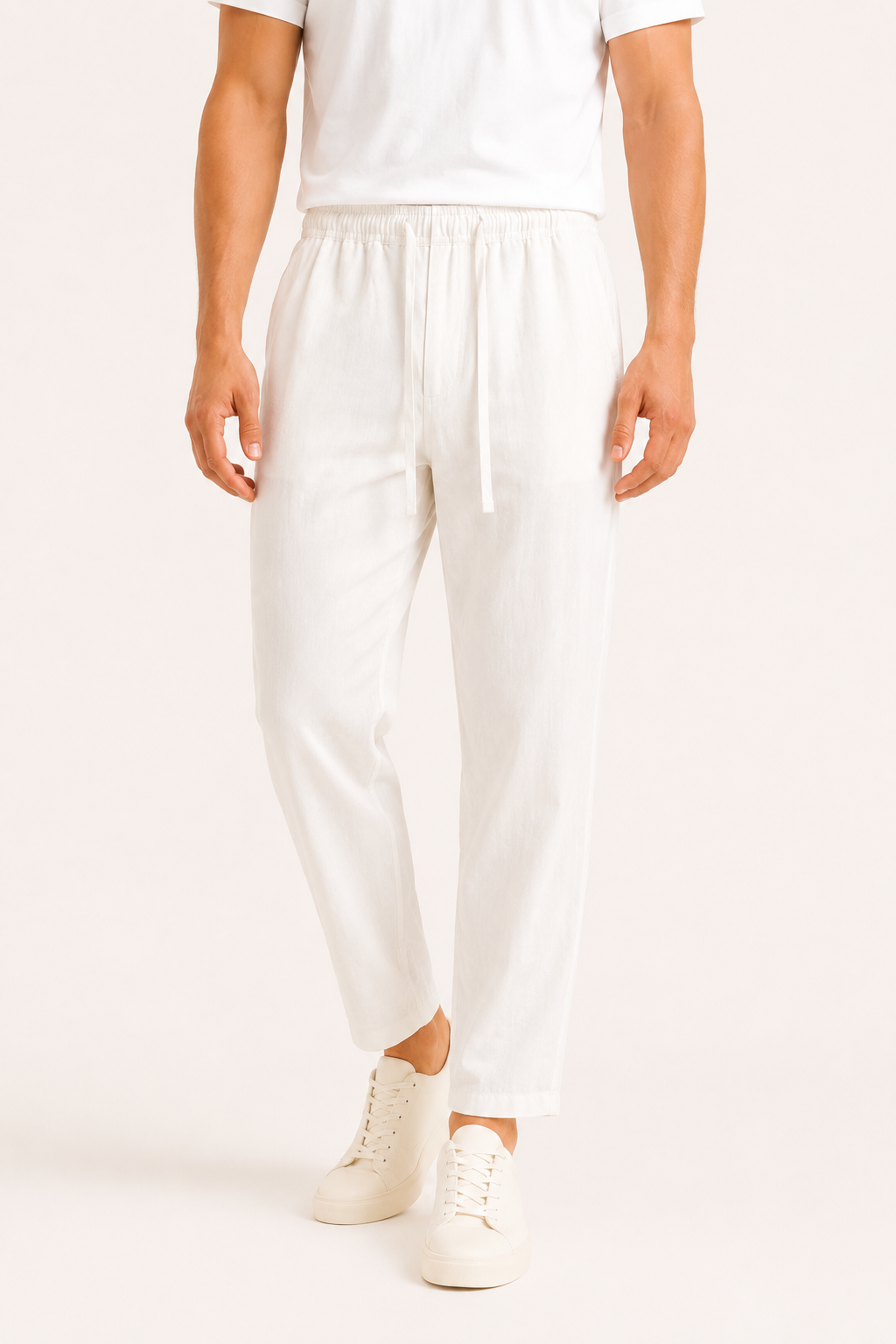 Pantalón hombre lino casual cintura elástica cordón recto ligero verano - Jannik
