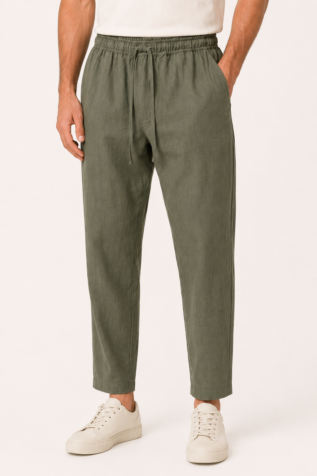 Pantalón hombre lino casual cintura elástica cordón recto ligero verano - Jannik