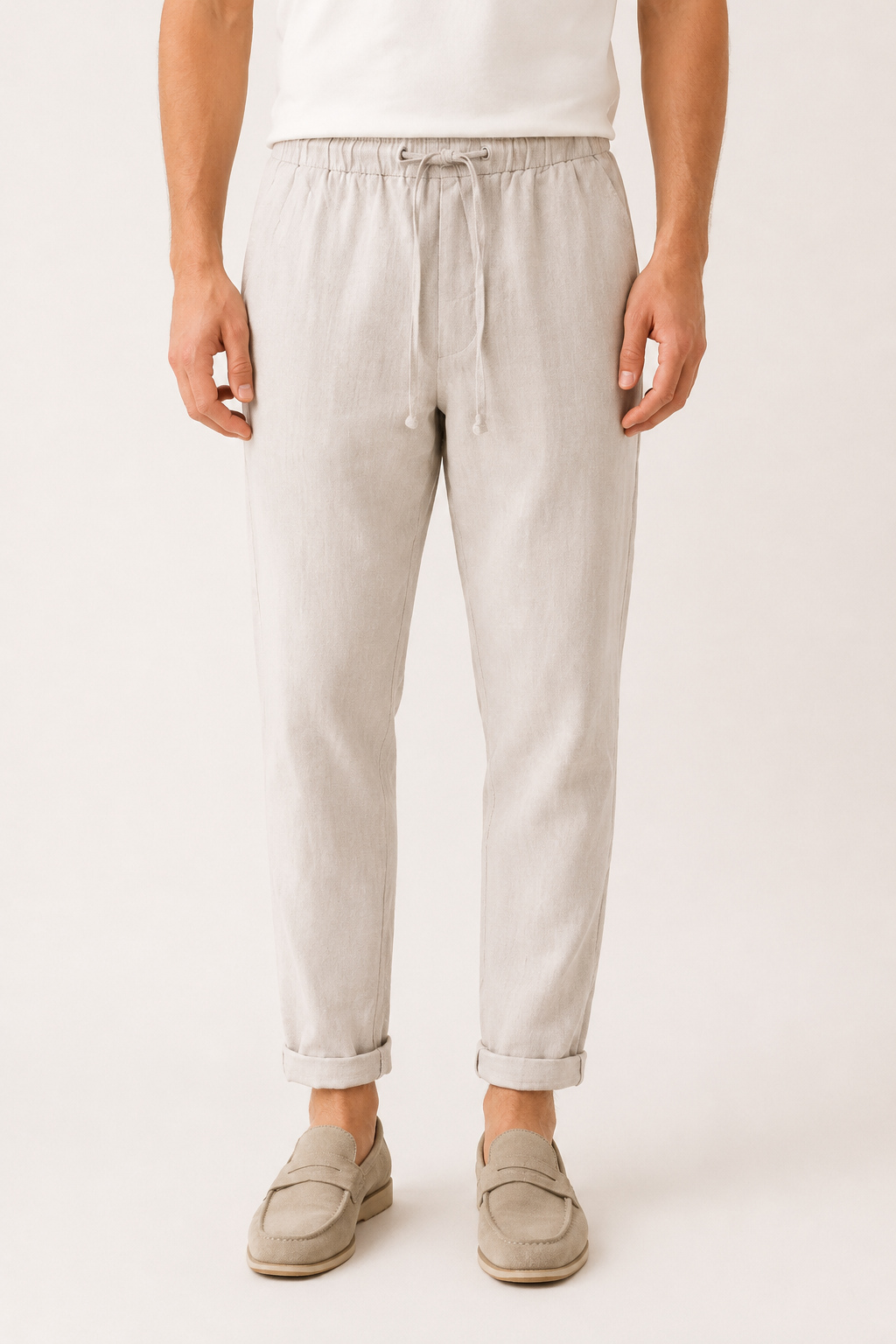 Pantalón hombre lino cintura elástica bajo doblado casual ligero - Falk