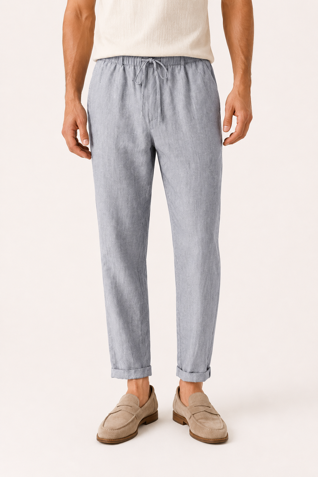 Pantalón hombre lino cintura elástica bajo doblado casual ligero - Falk