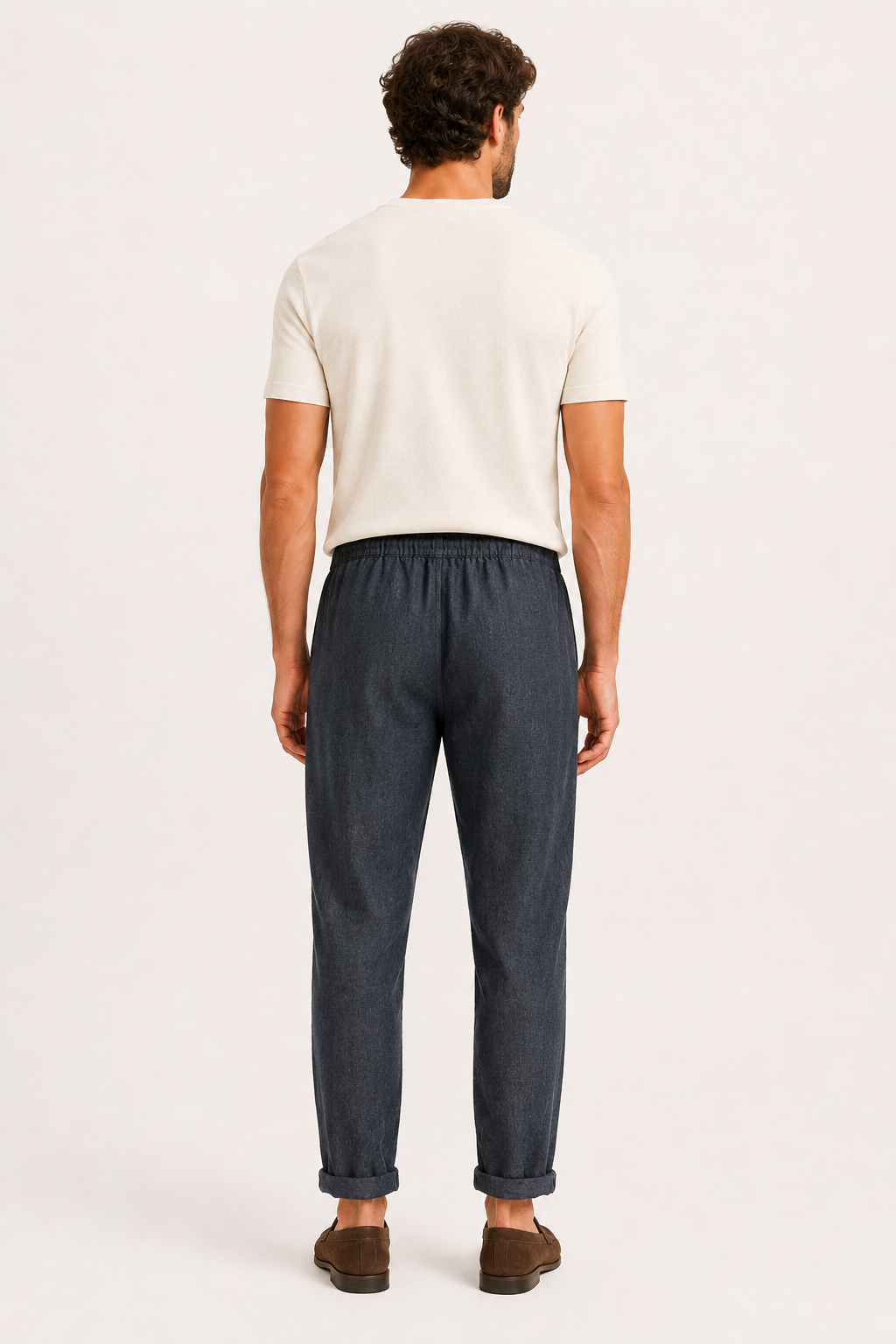 Pantalón hombre lino cintura elástica bajo doblado casual ligero - Falk
