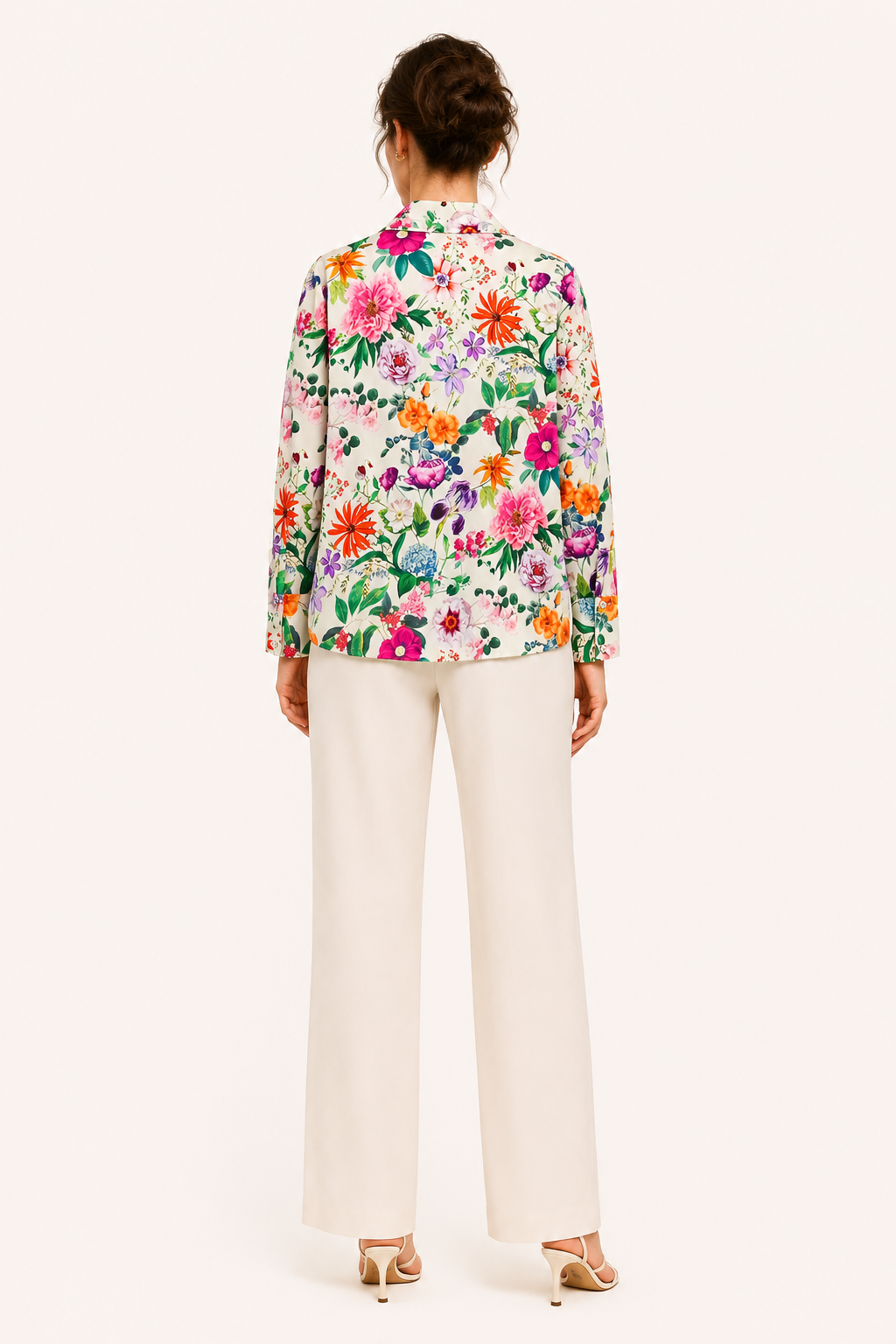 Blusa mujer floral cuello camisero manga larga botones corte recto - Katrin