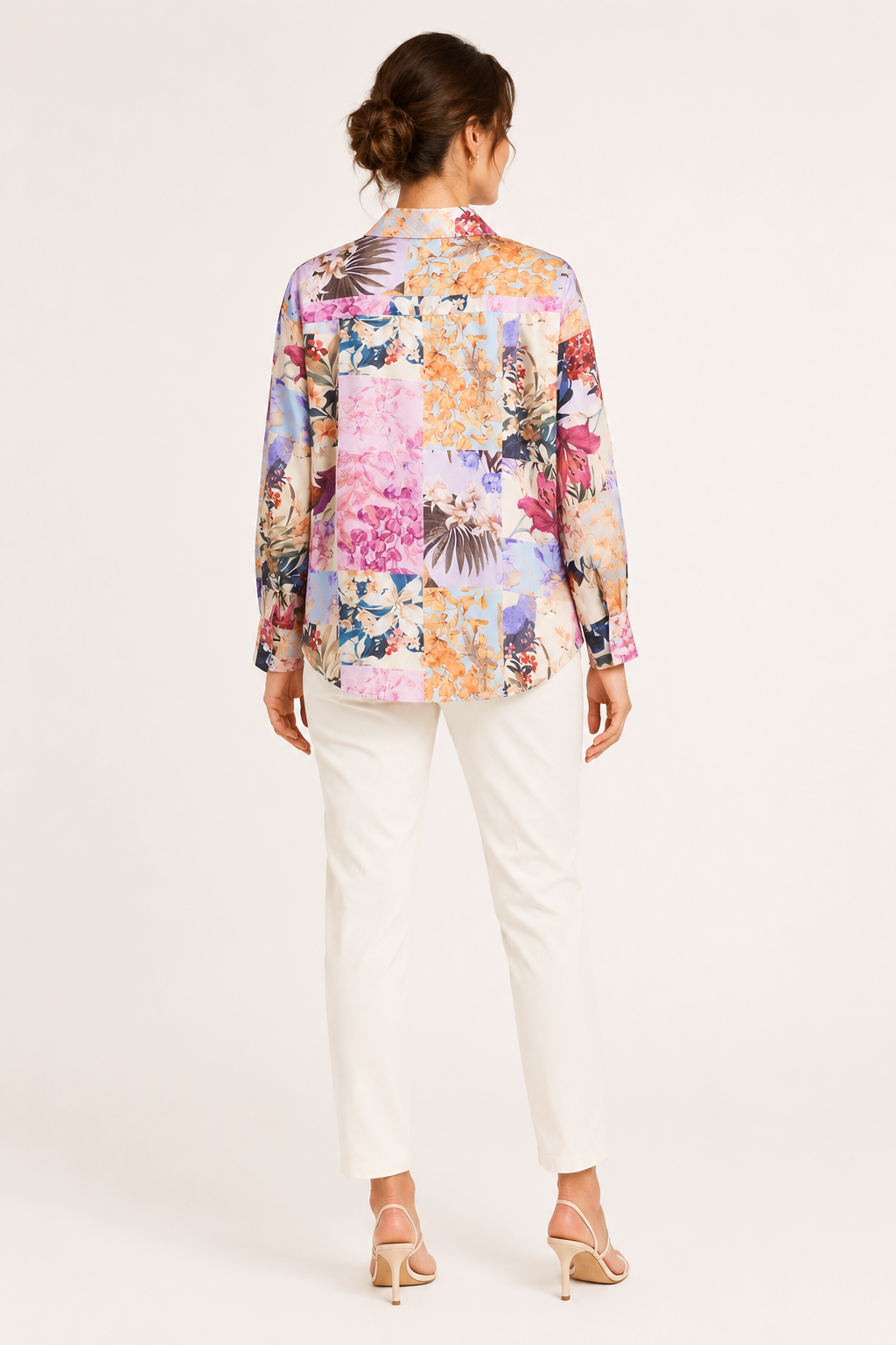 Blusa mujer estampada cuello camisero manga larga botones caída uniforme - Laura