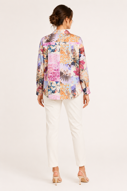 Blusa mujer estampada cuello camisero manga larga botones caída uniforme - Laura