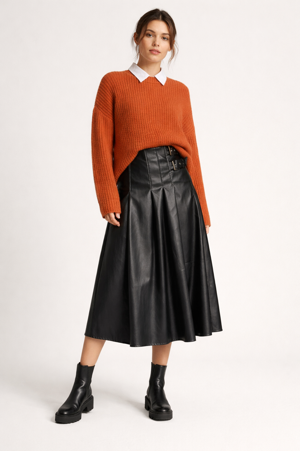 Falda midi elegante para mujer efecto piel - Valeria