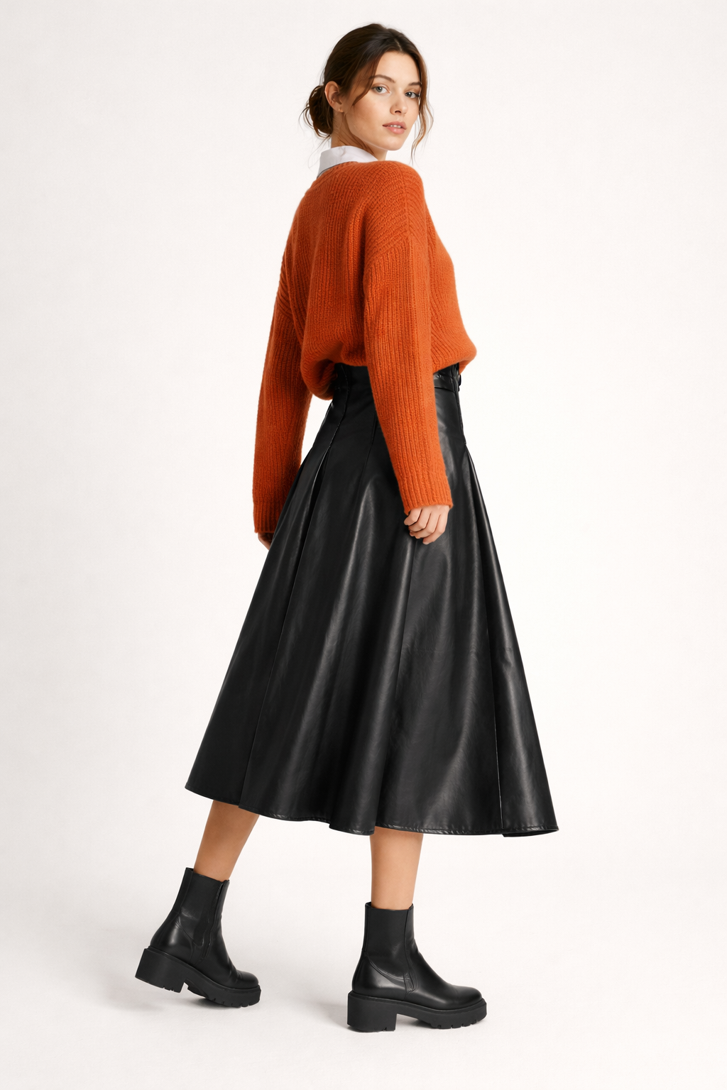 Falda midi elegante para mujer efecto piel - Valeria