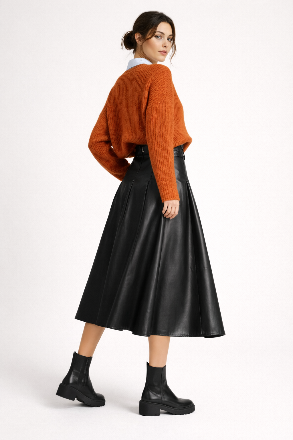 Falda midi elegante para mujer efecto piel - Valeria