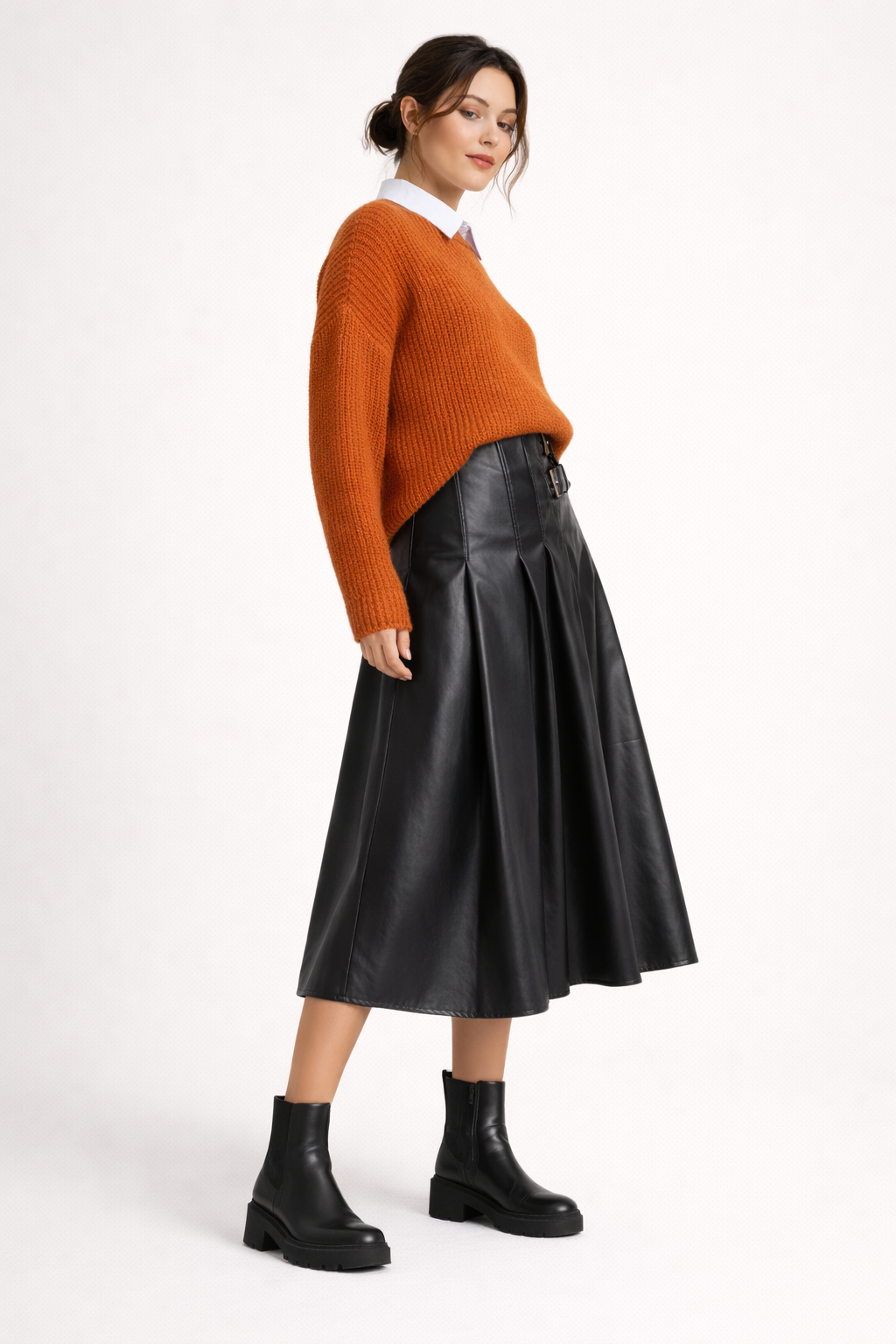 Falda midi elegante para mujer efecto piel - Valeria