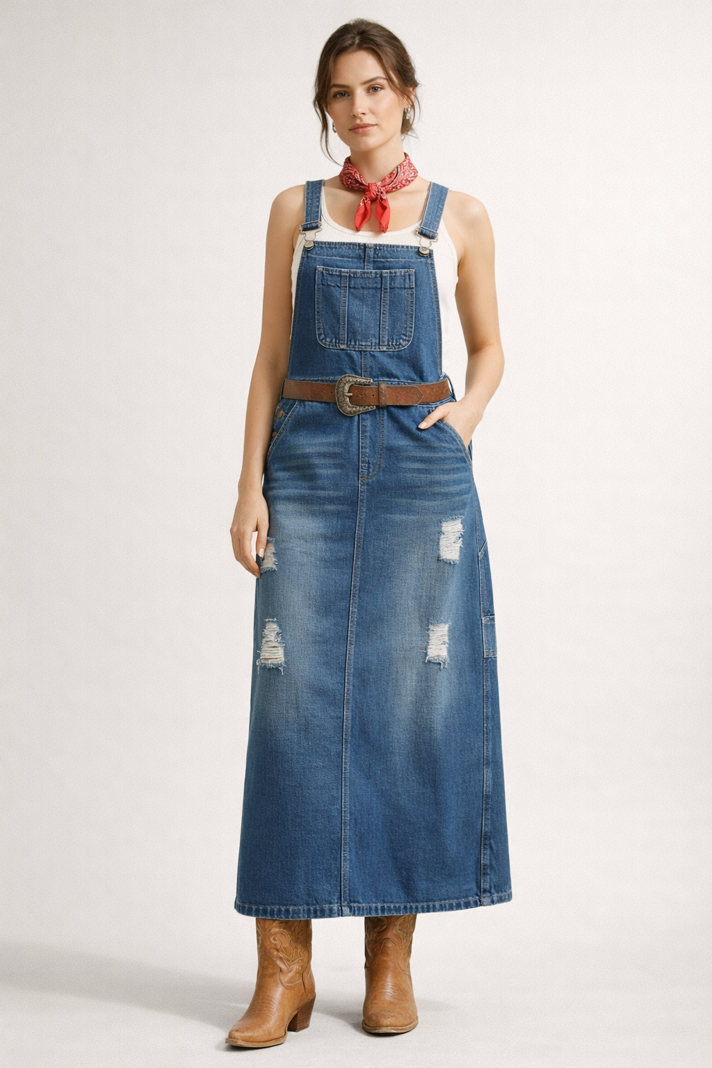 Vestido peto vaquero para mujer diseño midi casual - Carla