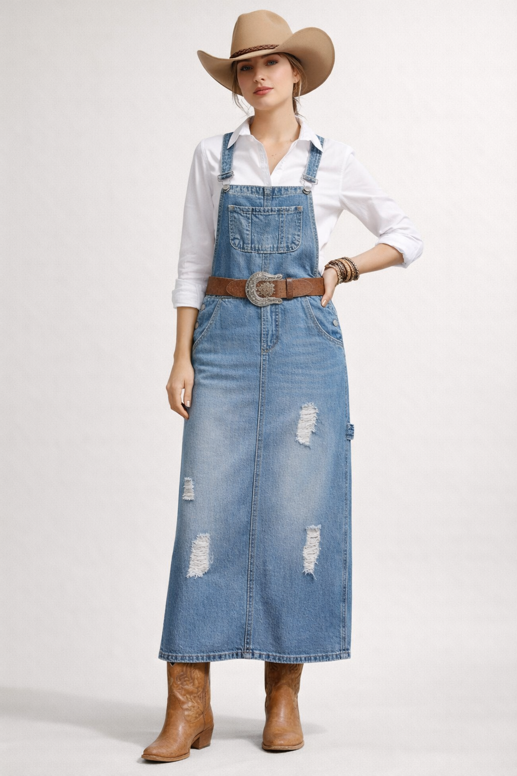 Vestido peto vaquero para mujer diseño midi casual - Carla