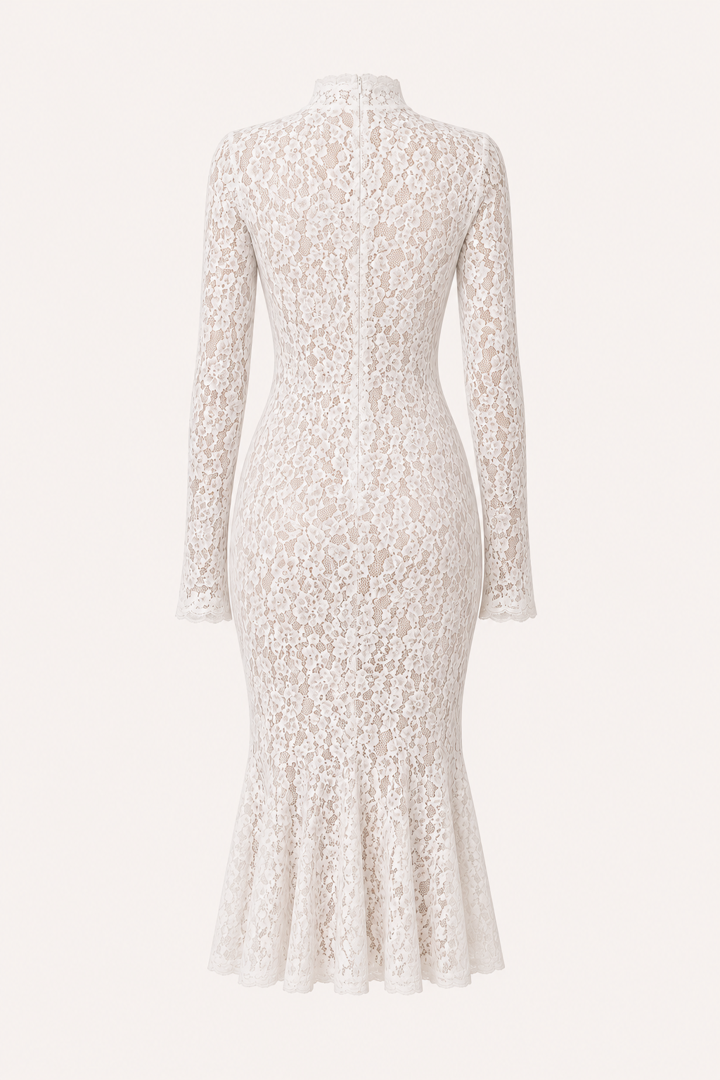 Vestido midi encaje floral mujer cuello alto manga larga corte ceñido - Samara