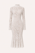 Vestido midi encaje floral mujer cuello alto manga larga corte ceñido - Samara