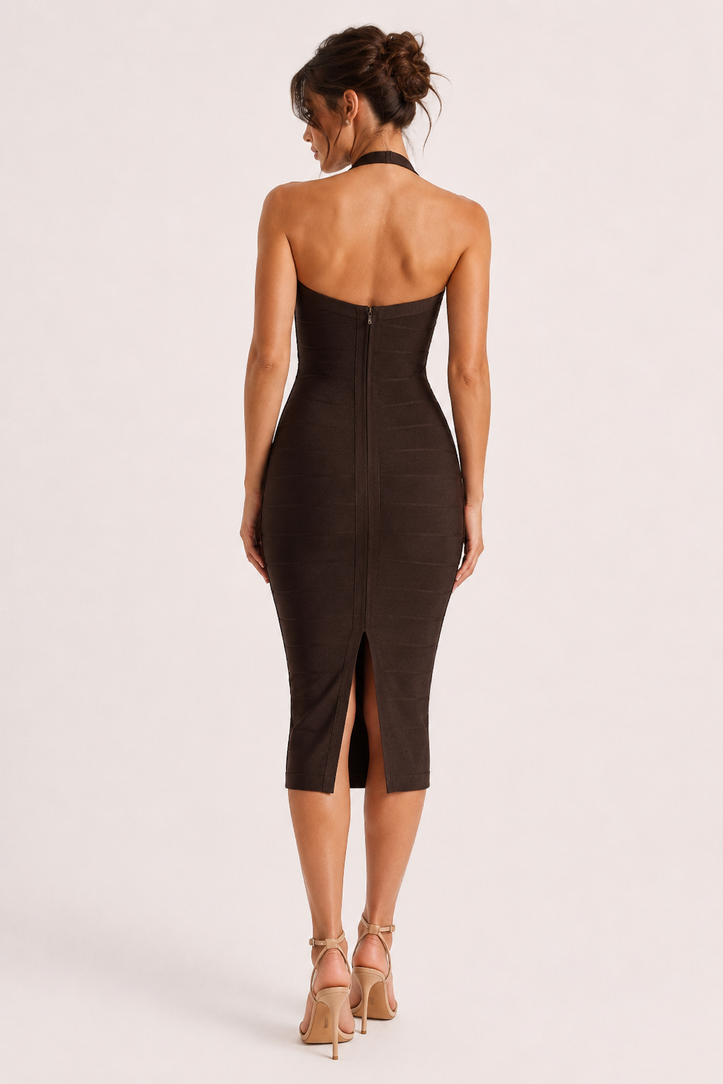 Vestido bandage midi mujer escote halter copas marcadas corte ceñido - Erika