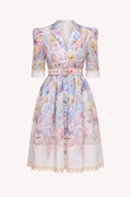Vestido camisero mujer floral botones manga corta cinturón hebilla - Minna