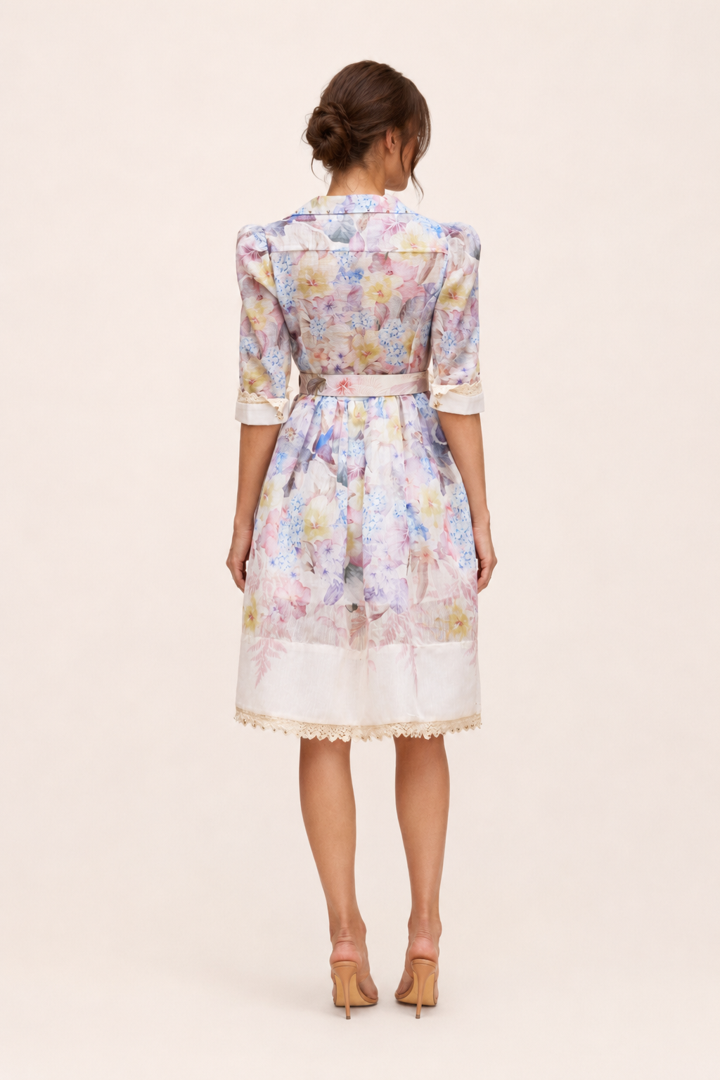 Vestido camisero mujer floral botones manga corta cinturón hebilla - Minna