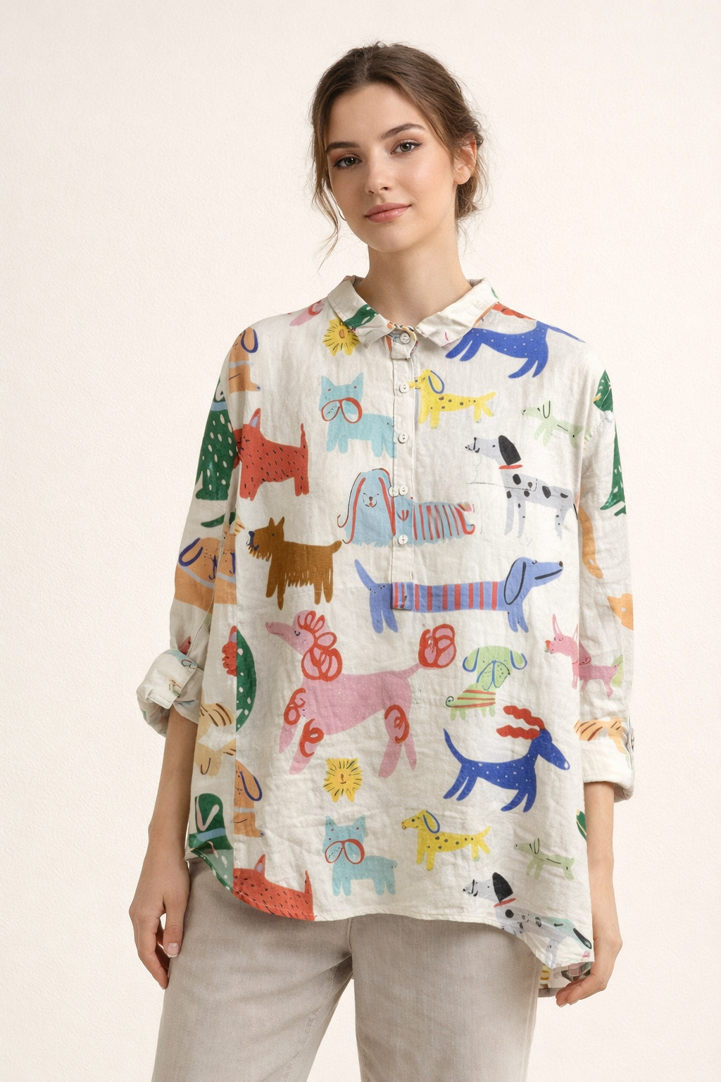Blusa mujer estampado animal print manga larga botones casual - Gerlinde