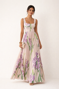 Vestido largo plisado floral mujer sin mangas boda evento - Leonore