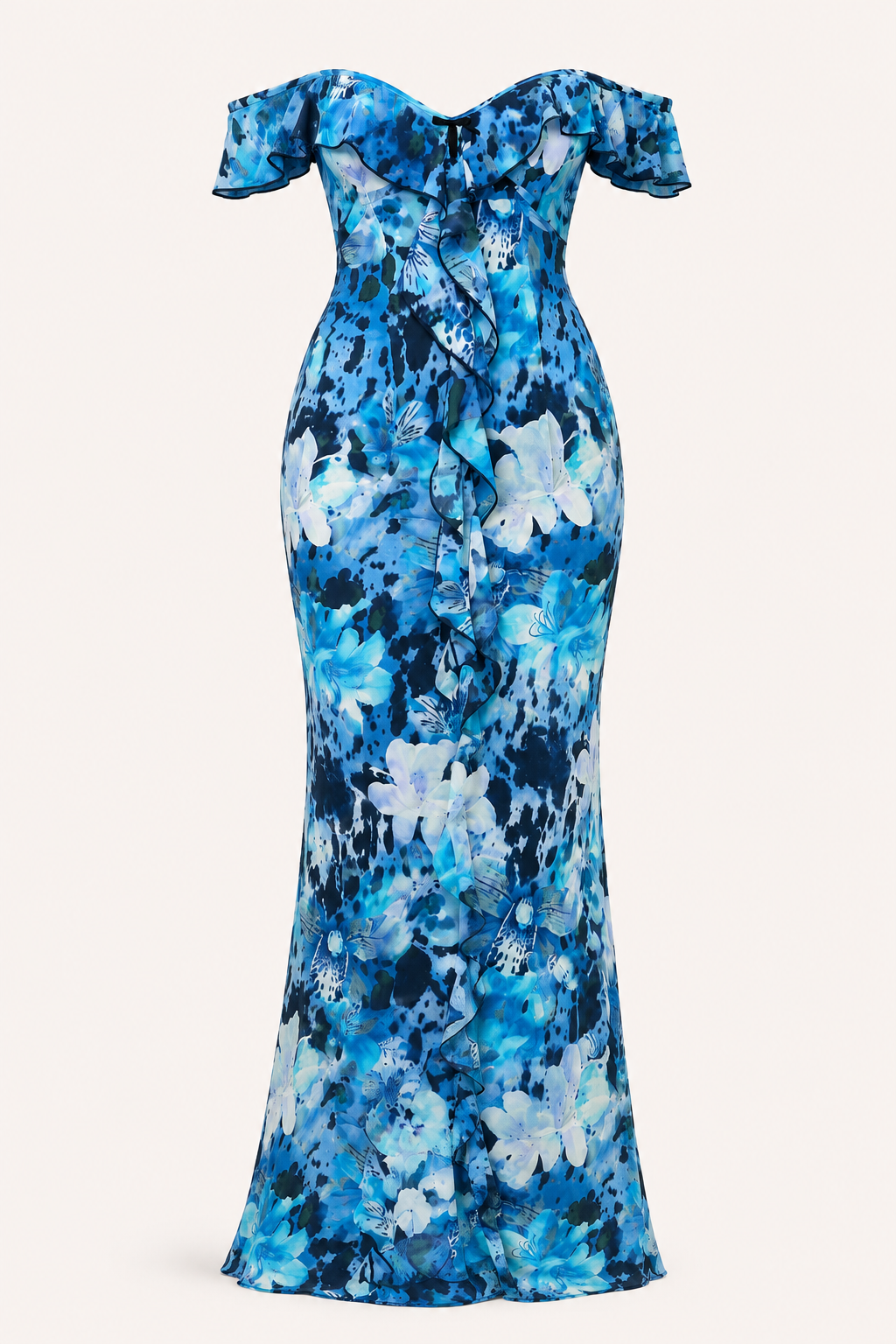 Vestido largo floral mujer hombros descubiertos escote bardot volante busto - Käthe