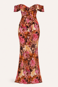 Vestido largo floral mujer hombros descubiertos escote bardot volante busto - Käthe
