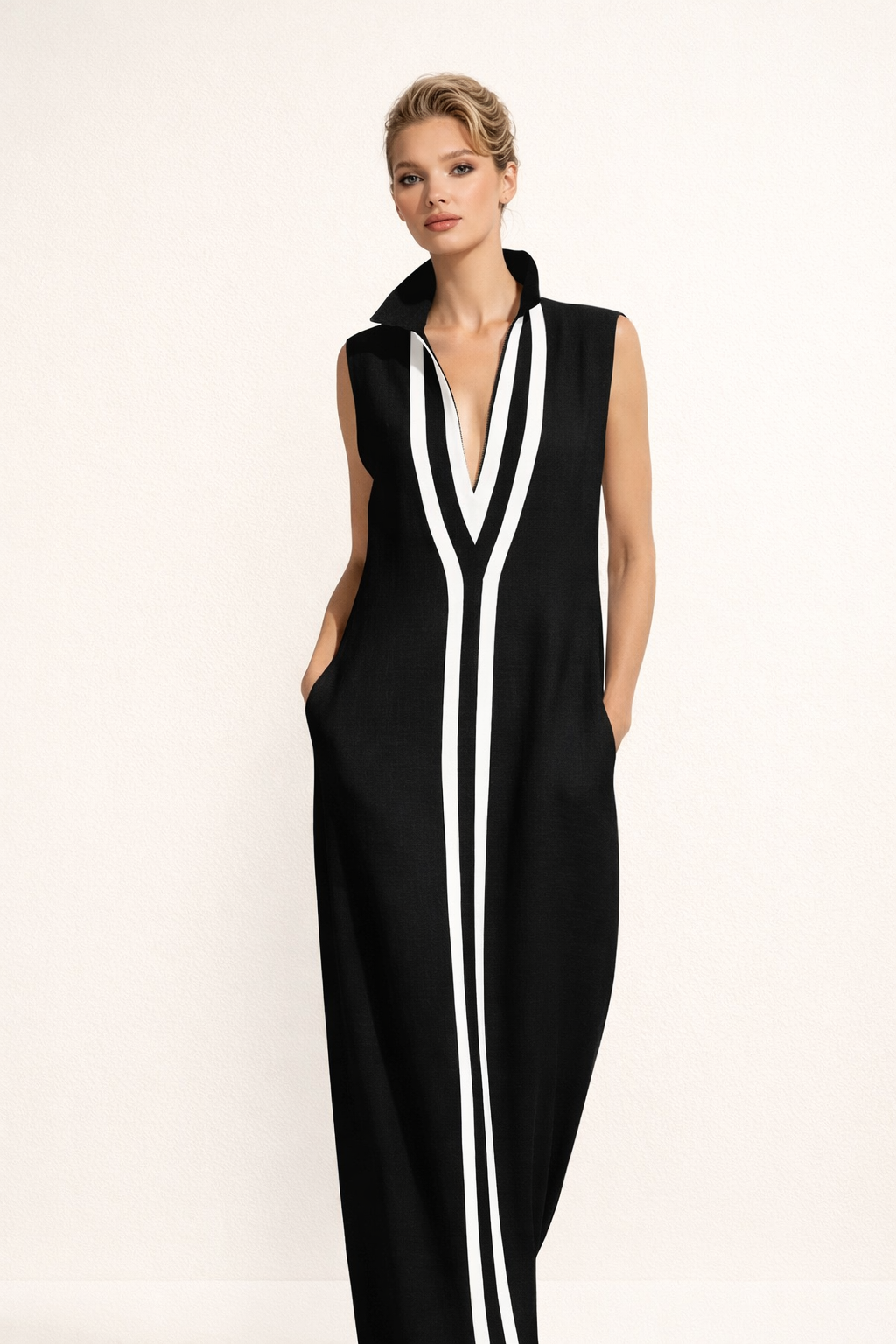 Vestido largo con escote en V y silueta fluida para mujer - Sigrid