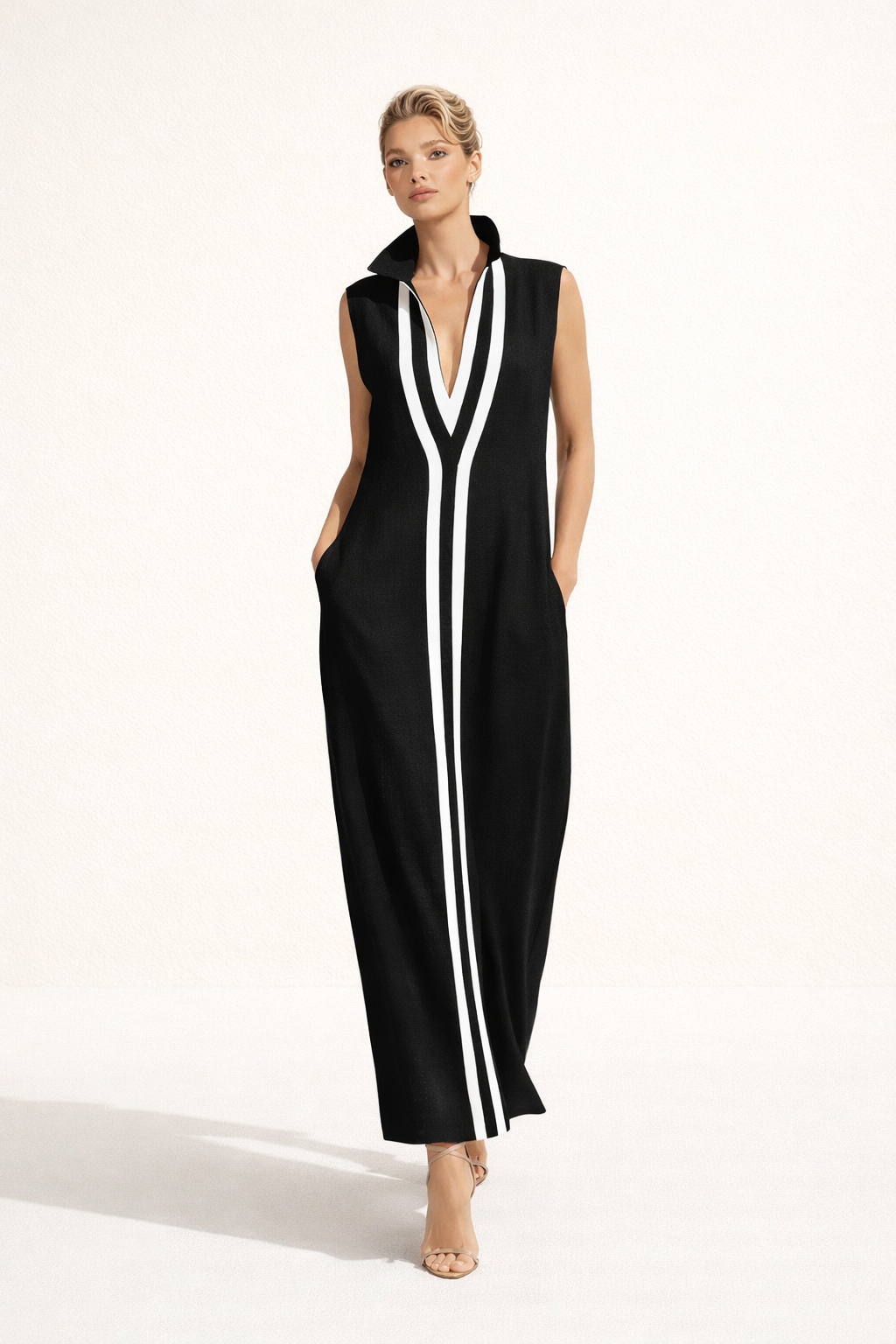 Vestido largo con escote en V y silueta fluida para mujer - Sigrid