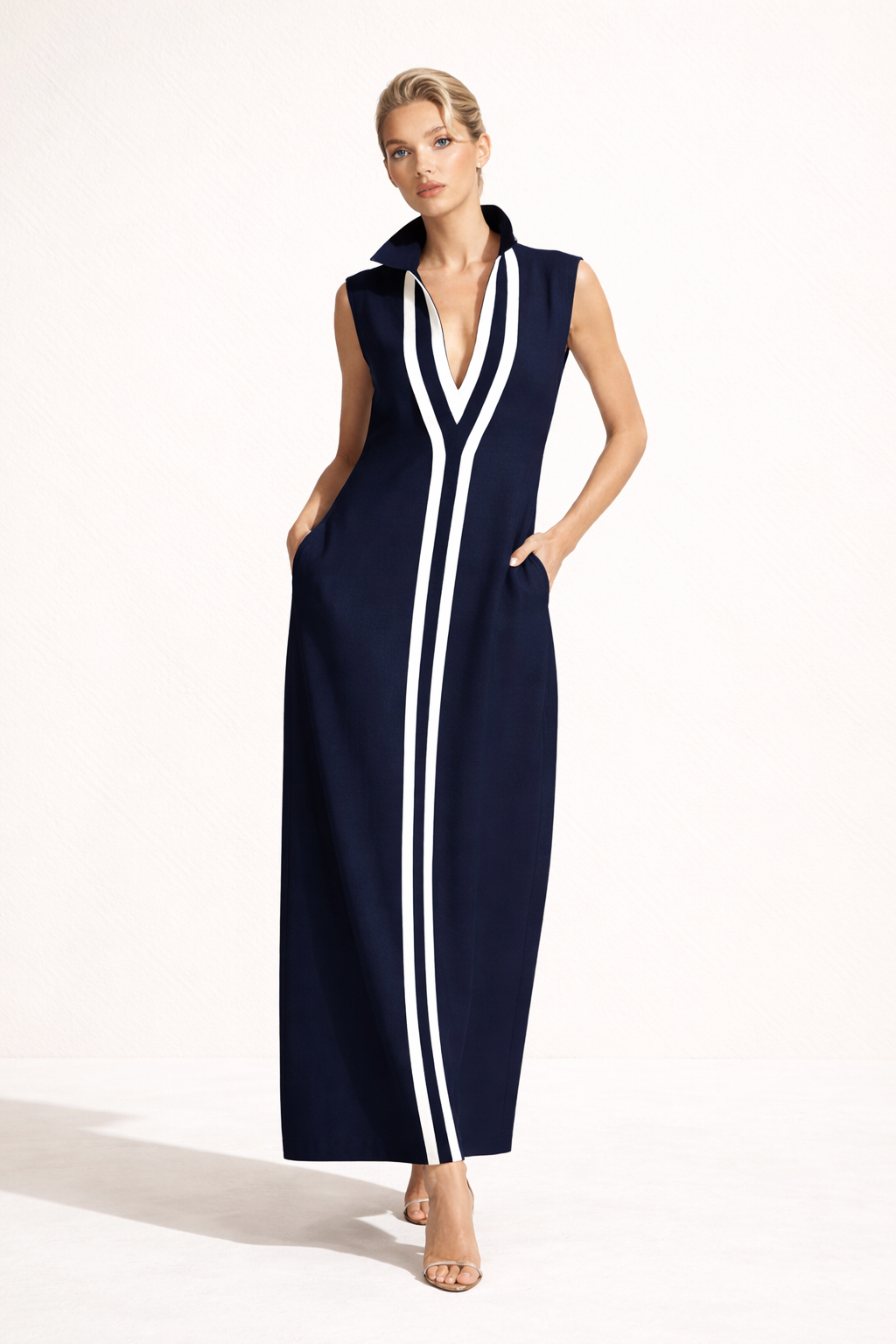 Vestido largo con escote en V y silueta fluida para mujer - Sigrid
