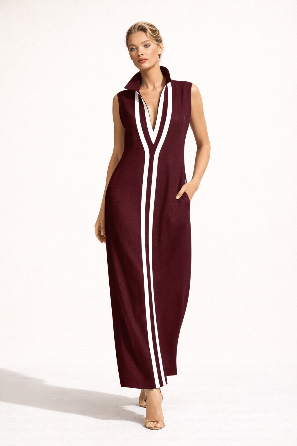 Vestido largo con escote en V y silueta fluida para mujer - Sigrid