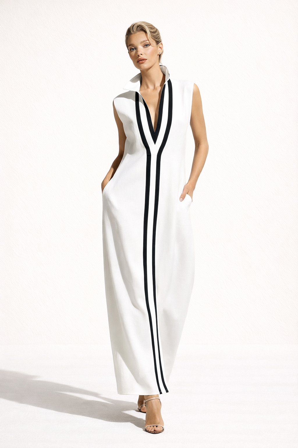 Vestido largo con escote en V y silueta fluida para mujer - Sigrid