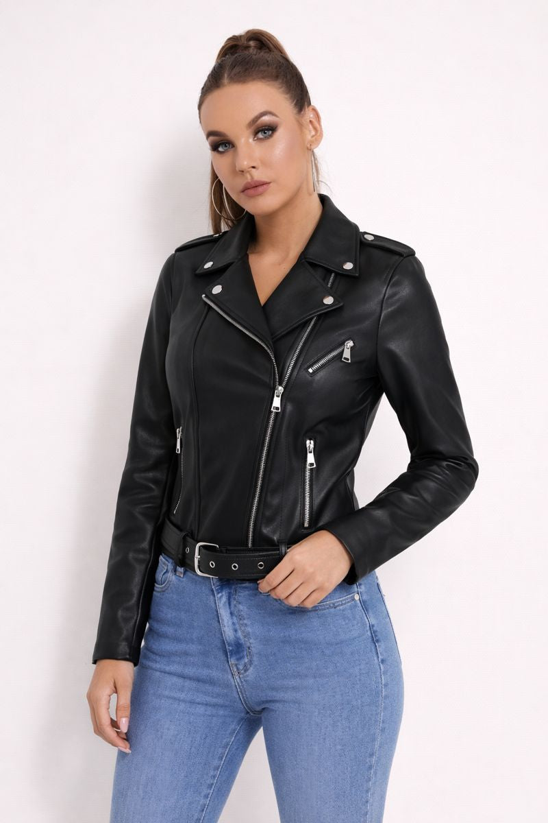 Cazadora de mujer estilo biker con bolsillos - Saelia