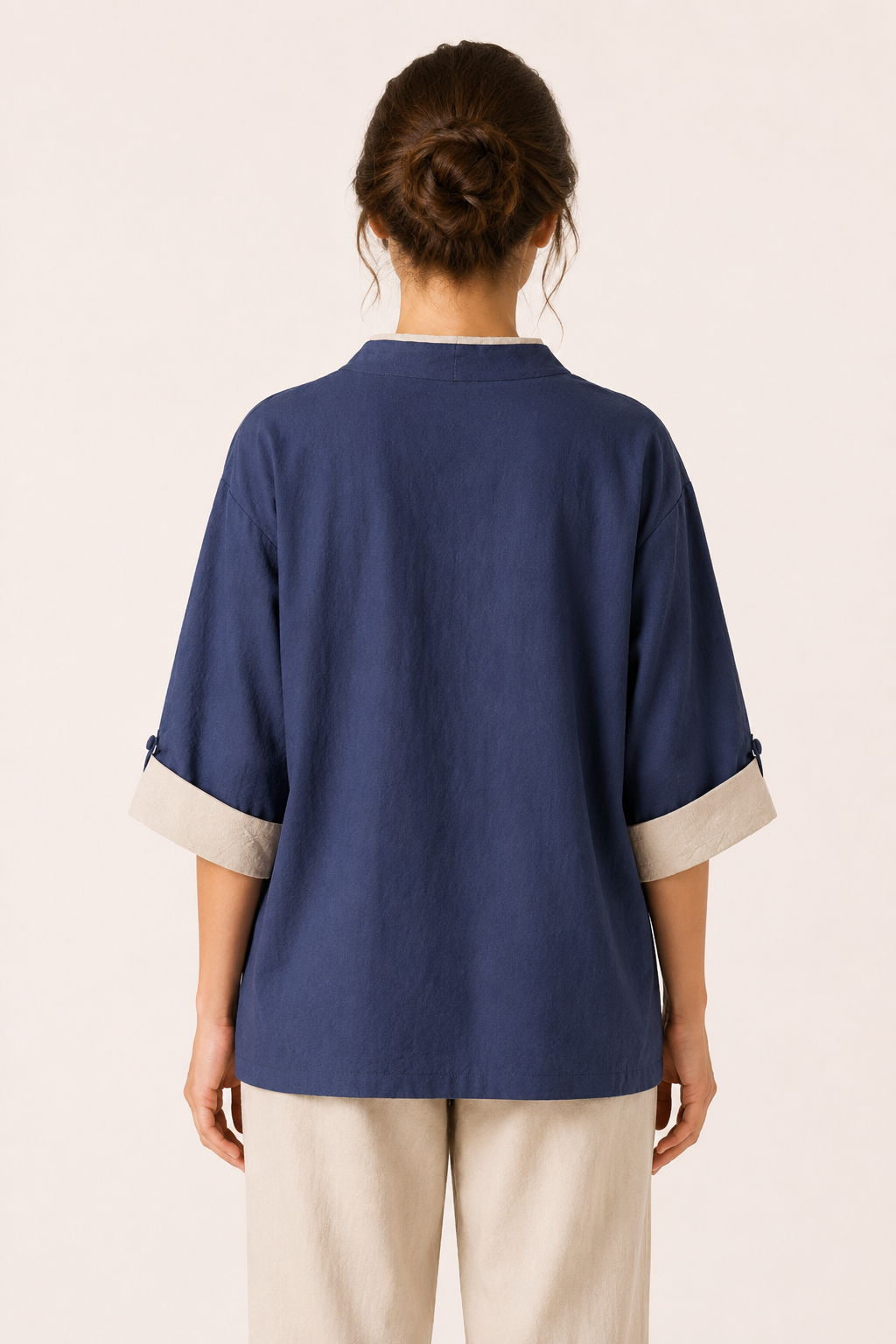 Blusa kimono mujer cruzada ribete contraste manga corta cordón lateral - Frida
