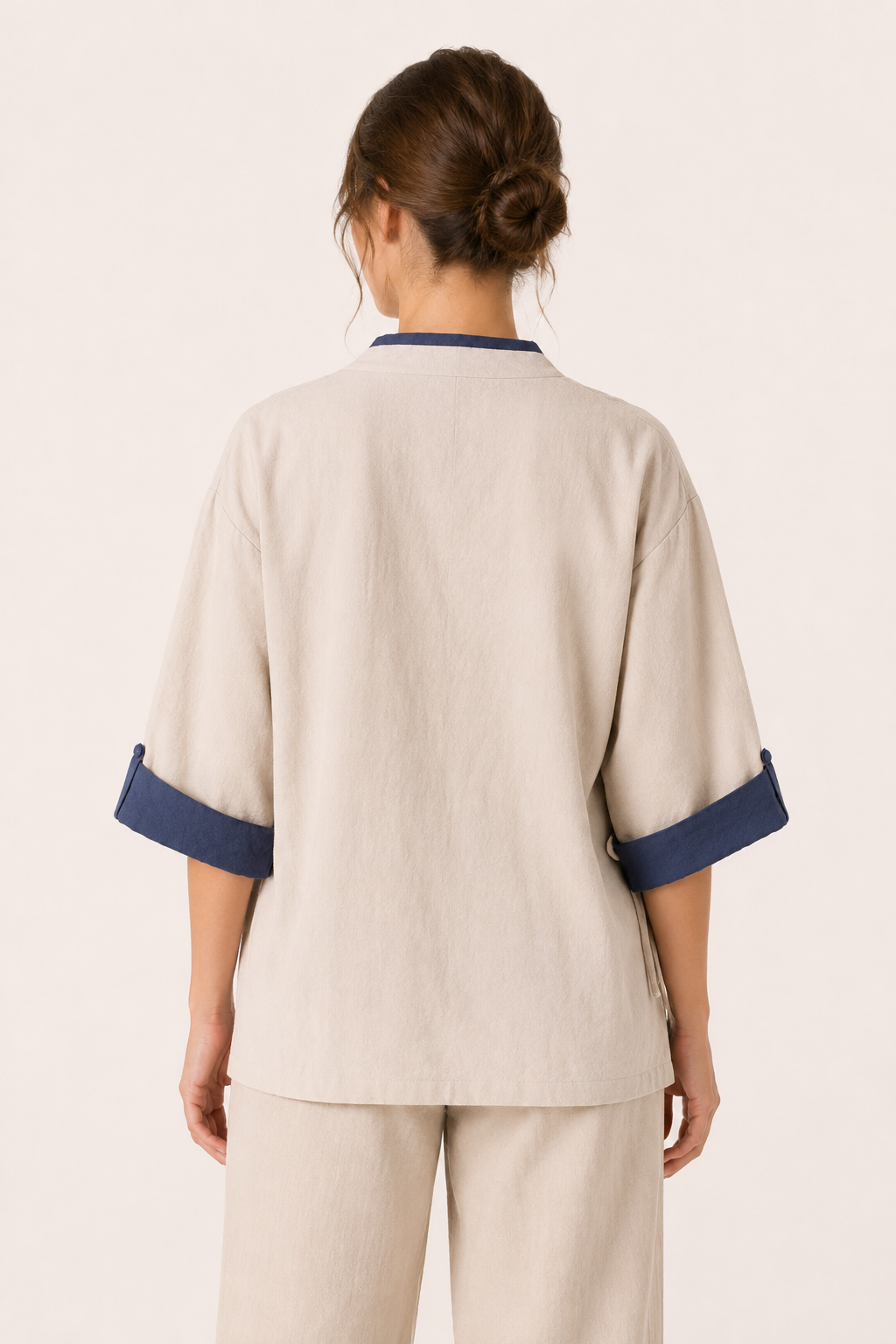 Blusa kimono mujer cruzada ribete contraste manga corta cordón lateral - Frida