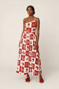 Vestido maxi asimétrico estampado con detalle floral para mujer - Savine