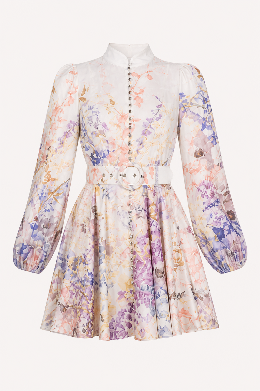Vestido corto floral mujer cuello alto botones cinturón vuelo - Candice
